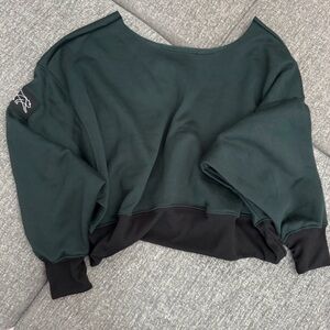Tiger Friday hunter Green Cropped Boatneck Sweatshirt with Black Hem size AXS